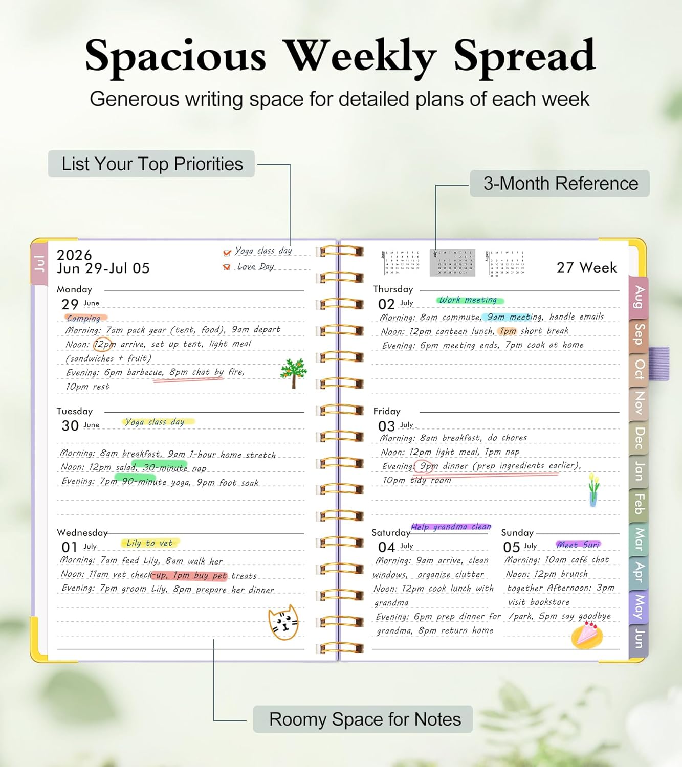 Academic Planner 2026-2027, Hardcover Weekly and Monthly Calendar Planner from July 2026 - June 2027, Daily Agenda Planners with Tabs, College School Organizer for Student Teacher, A4 (8.5" x 11"), Green image 3