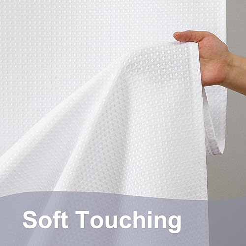 Miniatura 8 de OWENIE Cortina de ducha blanca de tela pesada con tejido gofre, para baño, impermeable, con textura gruesa, 14.82 ozm, suave, elegante, de lujo,