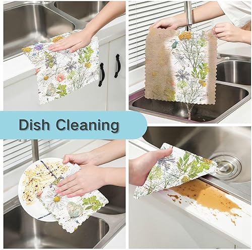 Miniatura 2 de Wildflowers Grunge Cotton Print Kitchen Towel Microfiber Absorbent 6 Pack Microfiber Absorbant Towel for Bathroom Table