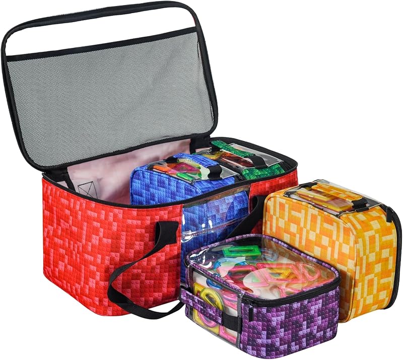 Remobia Hicol 5-Pack Magnetic Tiles Storage Bags Set,Toy Organizer Case,Multifunction Portable Travel Magnetic Tile bag with Visible Top for Building Blocks,Toy Bricks,Puzzles,Board Game