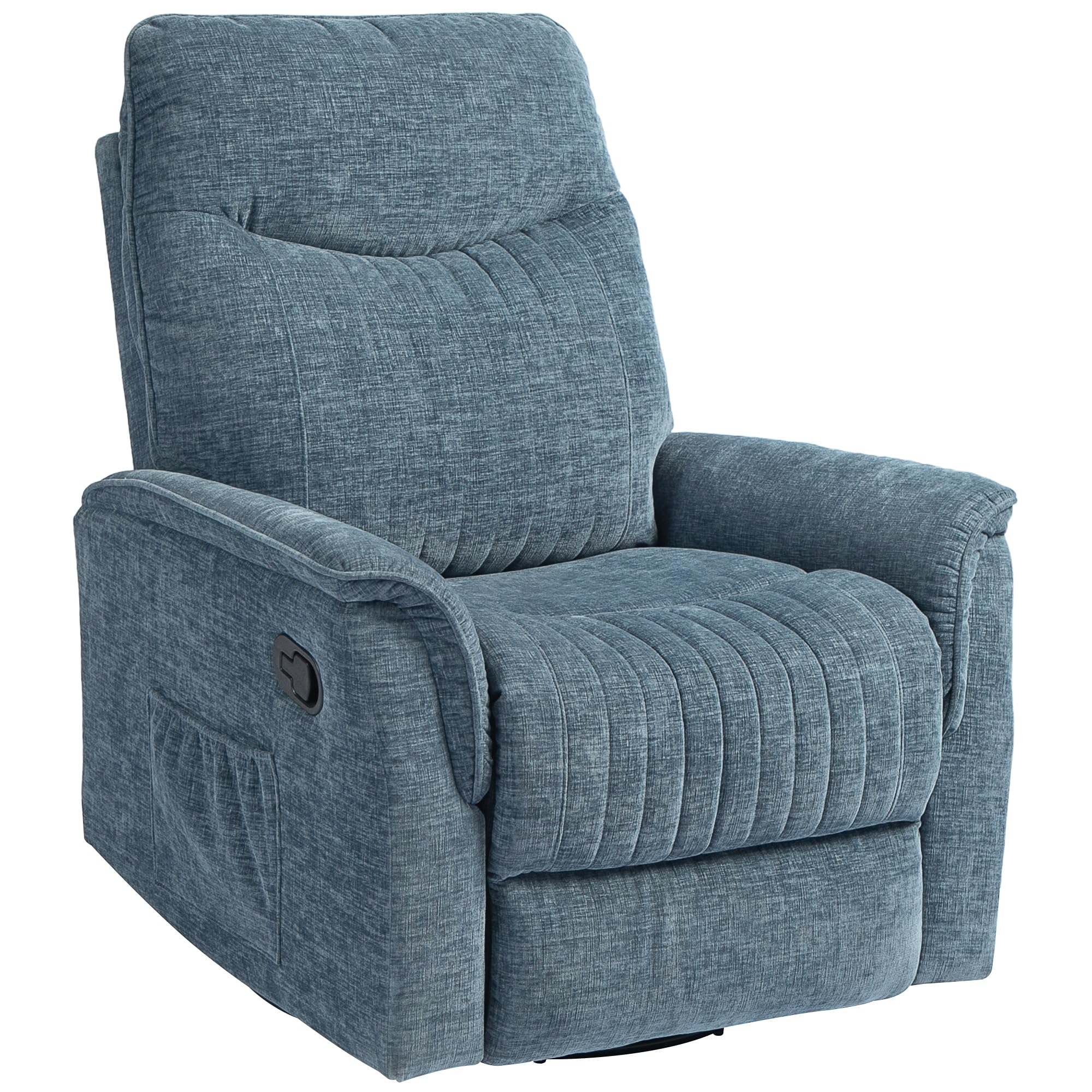 HOMCOM Fauteuil Inclinable Salon - Fauteuil de Relaxation avec Repose-Pieds rétractable, Dossier réglable Manuel, Fonction à Bascule et pivotant, pour Chambre Bureau Home cinéma, Bleu