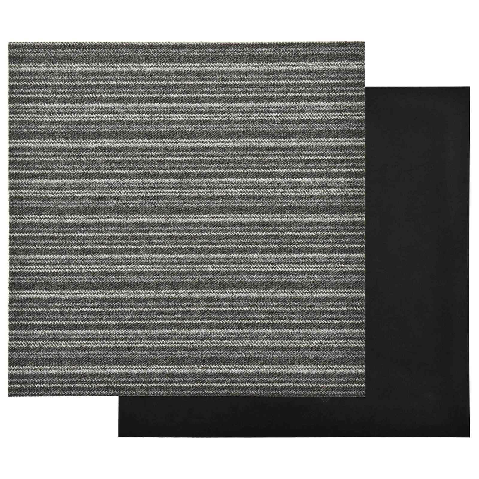 Juego de 20 azulejos de alfombra a rayas, antracita, 50 x 50 cm, polipropileno para interiores, alfombra modular con superficie texturizada