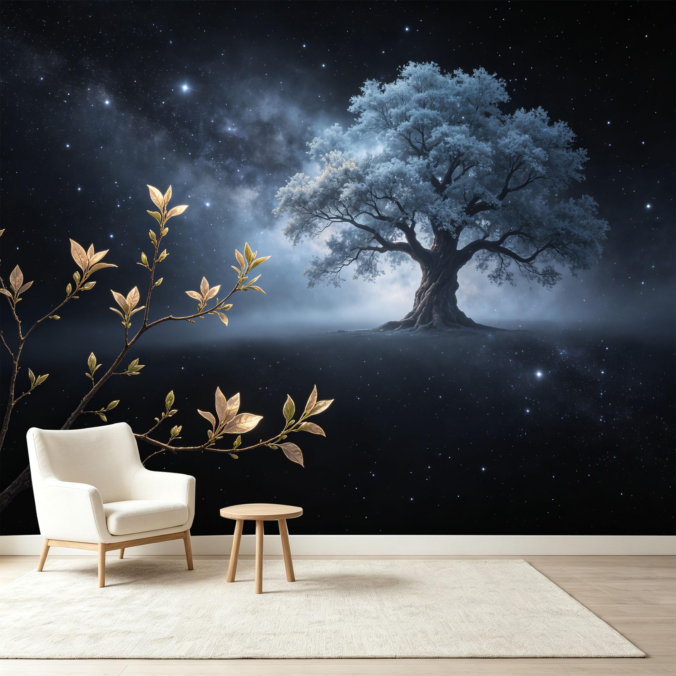 Custom Size Wall Murals Cosmic Ancient Tree Nebula Energy Giant Tree Wall Decor Self-Adhesive Wall Fabric Removable Wallpaper Wall Decor for Living Room Bedroom Bathroom