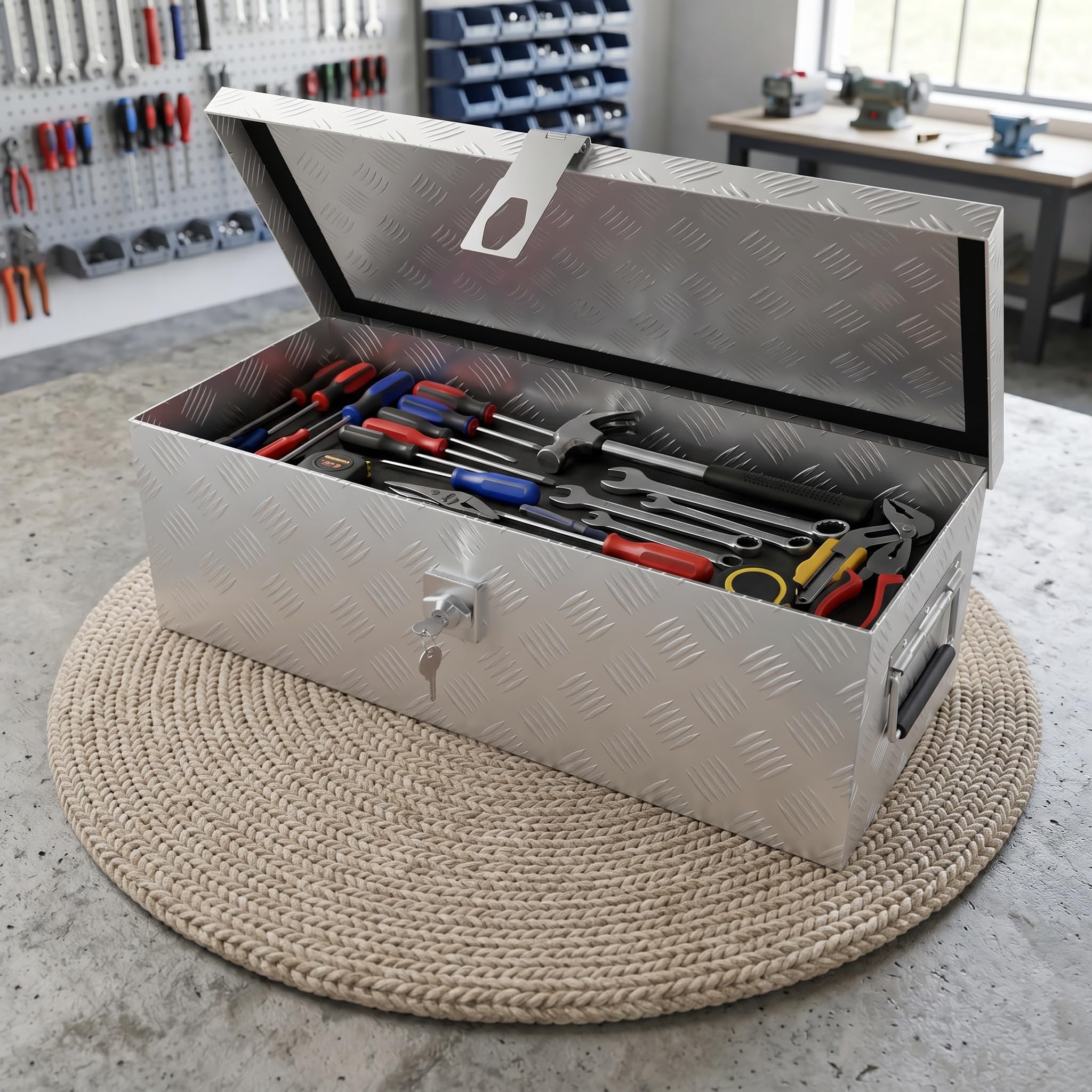 30L Alubox Aluminium Werkzeugkiste Transportbox, stoßfest & wasserdicht mit Verriegelungssystem, Sicherheitsgriffen & 2 Schlüsseln, für PKW & Anhänger, 60 x 26 x 20 cm