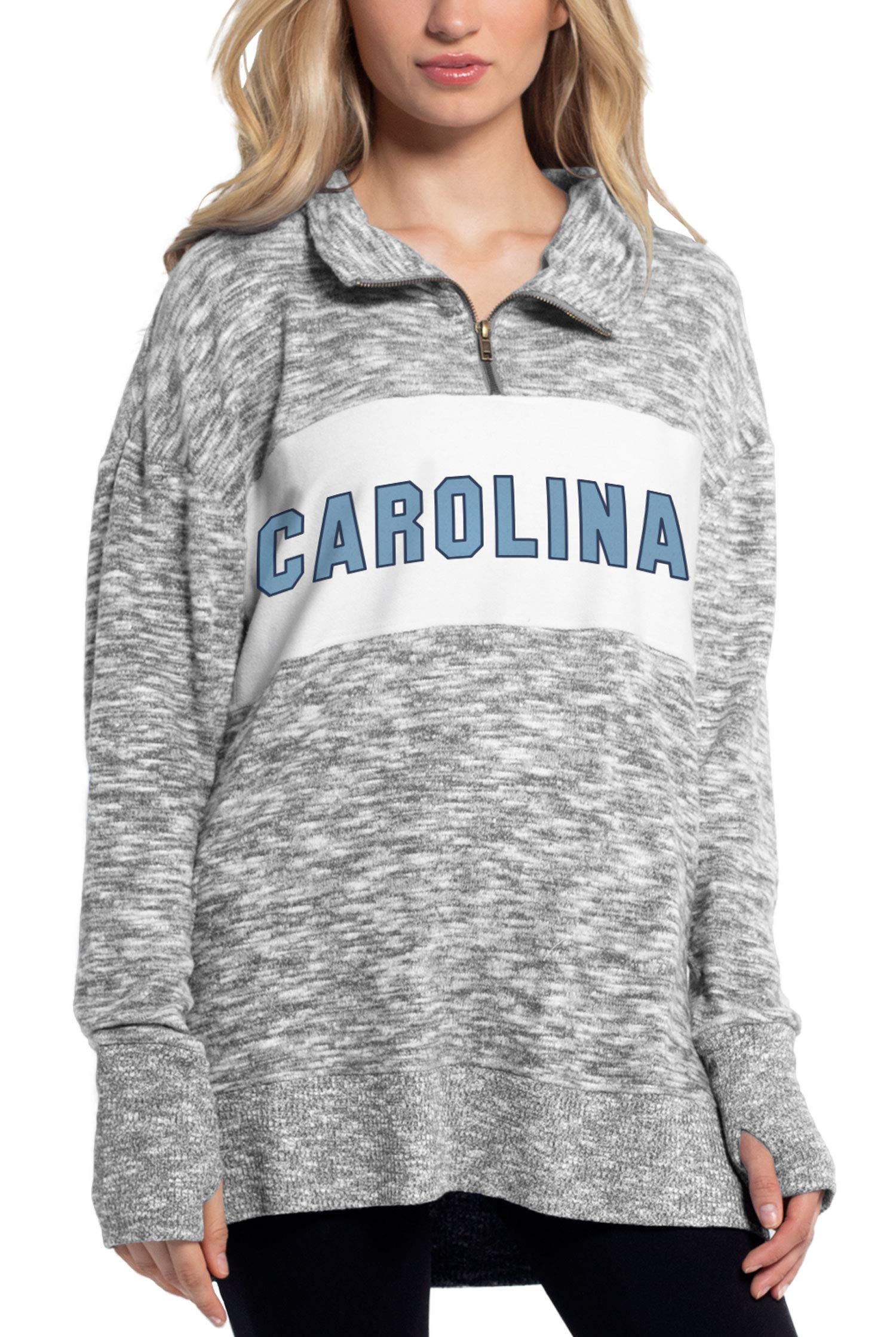 Chicka-d North Carolina Tar Heels Women's Cozy Fleece Quarter Zip Heather Grey, Medium