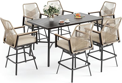 SUNSHINE VALLEY 7 Piece Patio Bar Set with Swivel Stools
