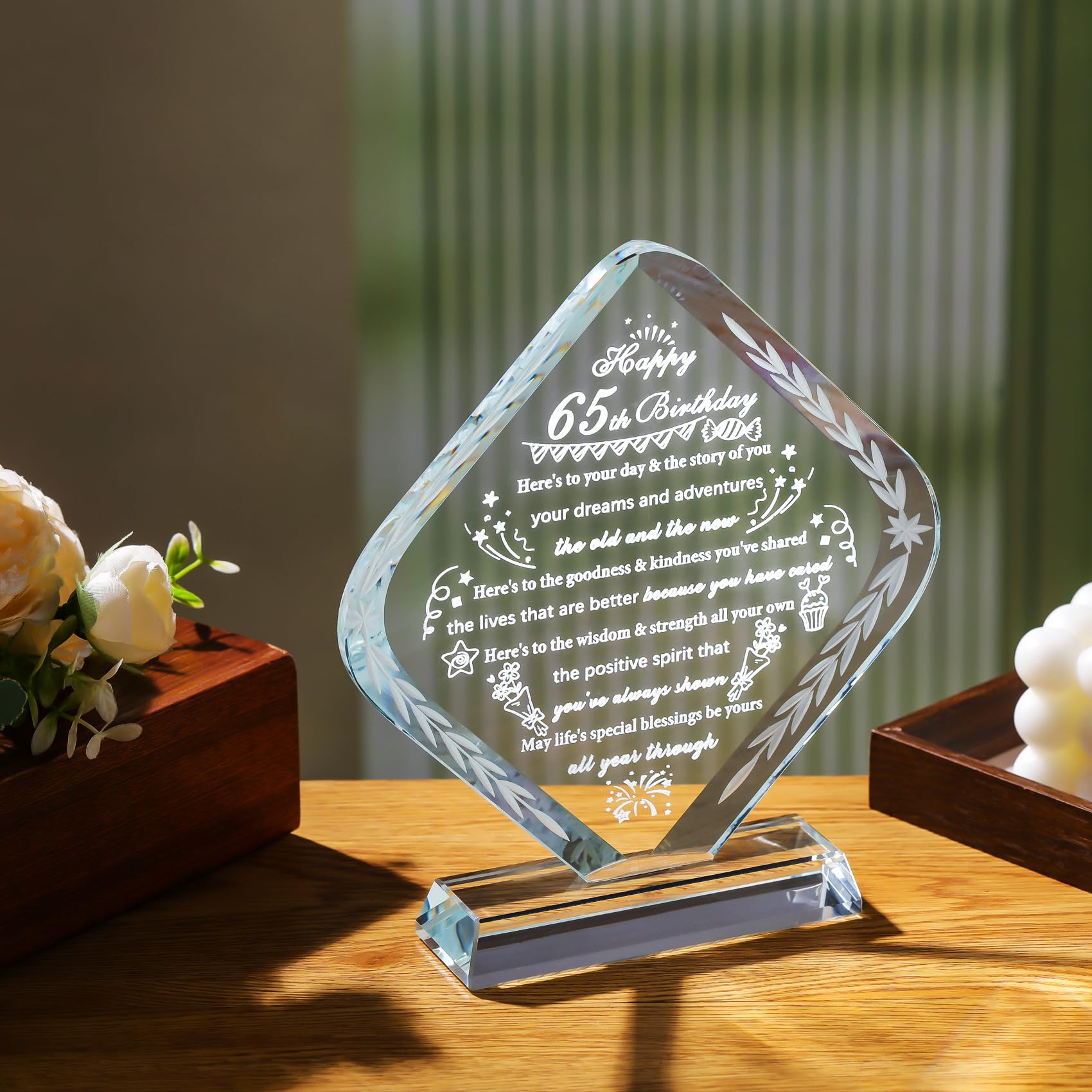 60th Birthday Crystal Gift Block - Engraved Keepsake For Men & Women Born In 1965, K9 Crystal With Gift Box