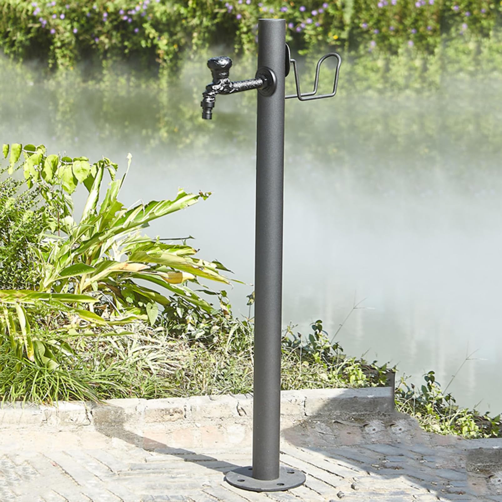 Garden Water Column Floor Mount Water Tap, Stainless Steel Cylindrical Vertical Garden Water Column With Hose Hanger Stand, Outdoor Yard Hydrant Frost Proof Water Feature,A-Height 86cm*Diameter 5cm