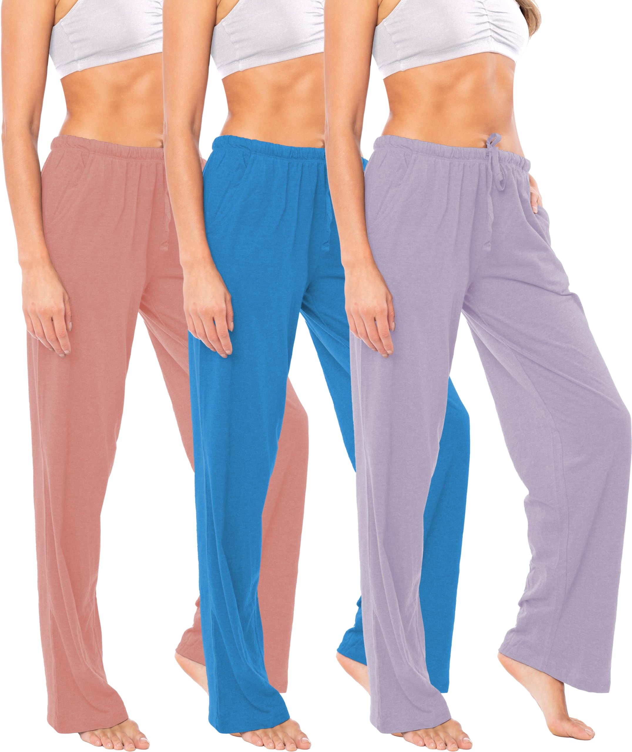 Sexy Basics Women's Soft Flex 100% Cotton Knit Pajama Pants | Lounge Sleep Bottoms | Drawstring &amp; Pockets| Multi Packs