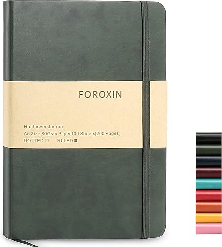 Cuaderno de diario (A5, color marrón), 192 páginas, tamaño mediano de 5.7 x 8.3 pulgadas, papel grueso de 2.82 ozm, tapa dura