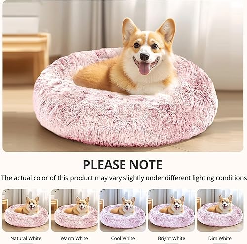 Miniatura 6 de JOLLYVOGUE Cama para Perros Relajante Tamaño Grande, Cama de Mascotas Donut Anti-Ansiedad Grande, Cama Redonda para Gatos de 36 Pulgadas de Felpa de