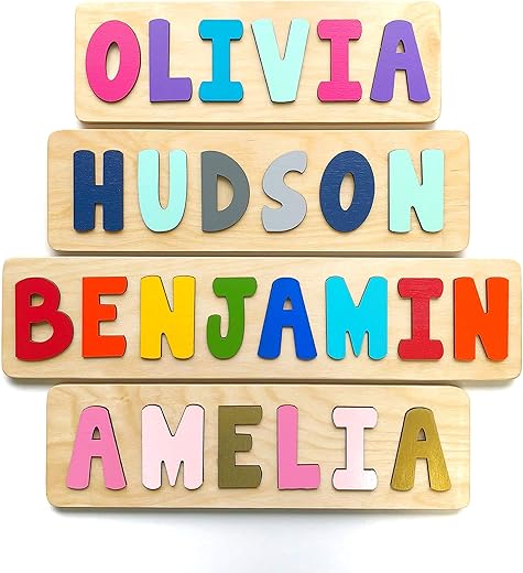 Personalized Wooden Name Puzzle for Kids, Handmade in USA by Bloom Owl, Custom Baby Gifts for Boys and Girls Easter or First Birthday, Montessori…