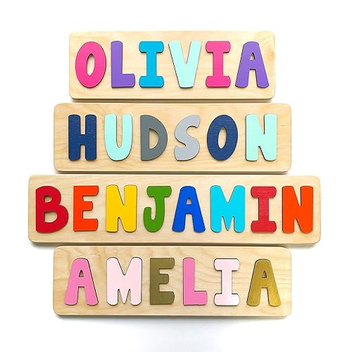 Miniatura 1 de Personalized Wooden Name Puzzle for Kids, Handmade in USA by Bloom Owl, Custom Baby Gifts for Boys and Girls Easter or First Birthday, Montessori
