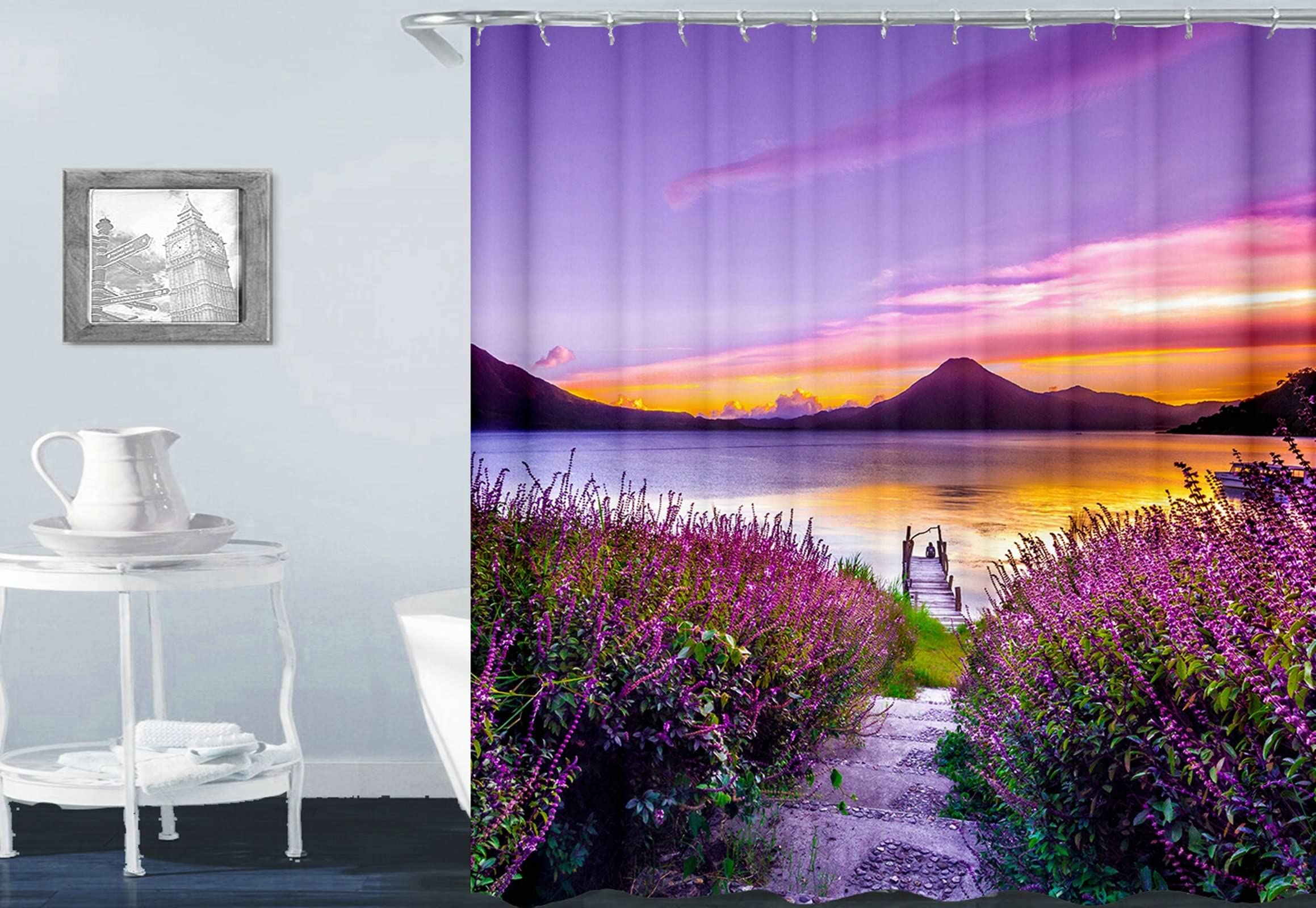 Rideau de douche imperméable violet 180x200cm lavande en tissu polyester