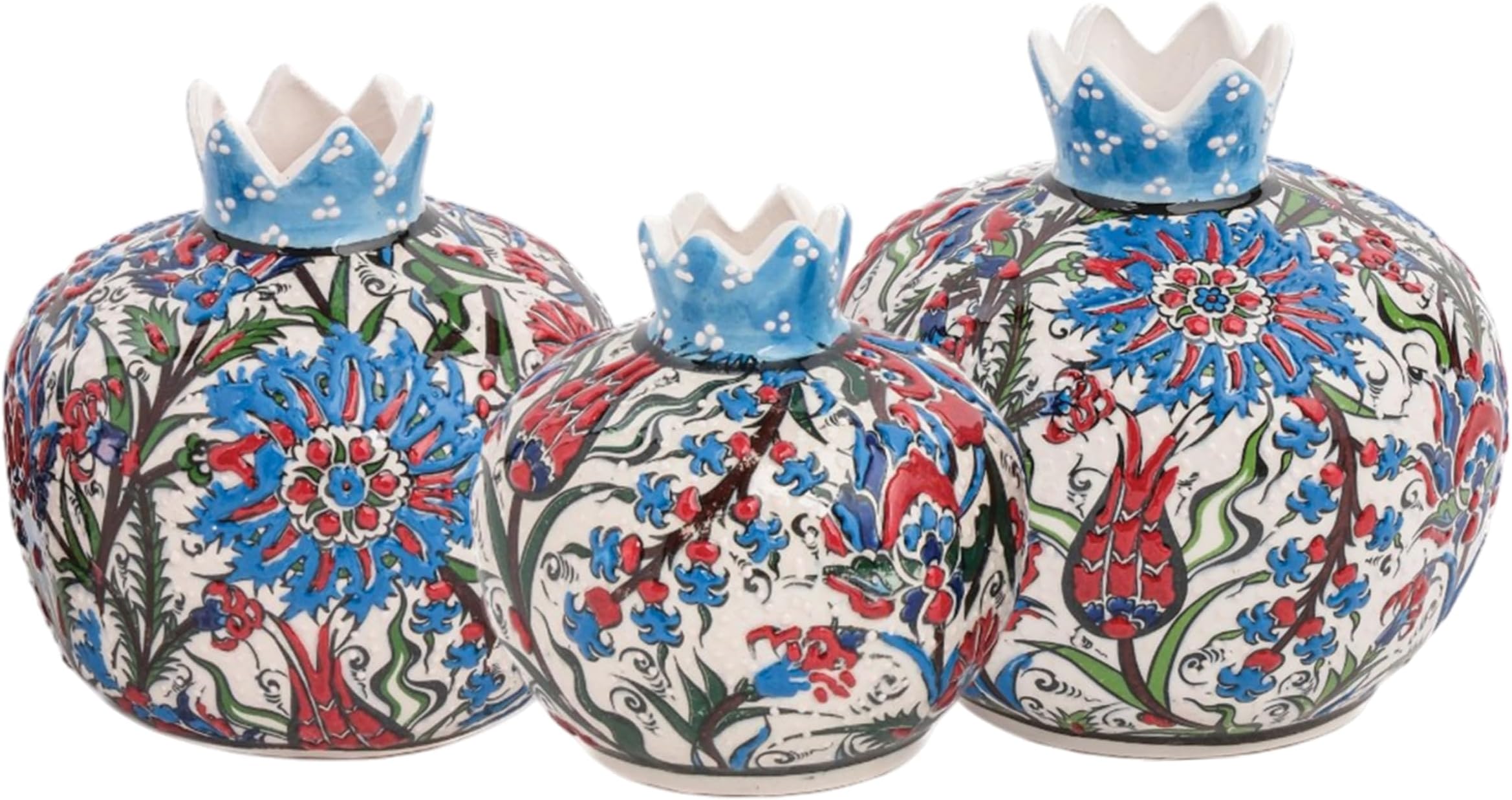 Handmade Ceramic Pomegranate Vase Set, Decorative Flower Vases Set of 3, Ceramic Vases for Shelf, Entryway, Table or Mantel, Gift-Ready Turkish Floral Vase (Tulip Elegance)