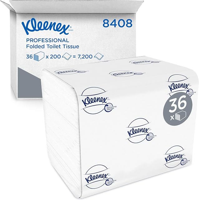 Kleenex Folded Toilet Tissue 8408 - 2 Ply Bulk Toilet Paper - 36 Packs x 200 Toilet Paper Sheets (7,200 sheets)
