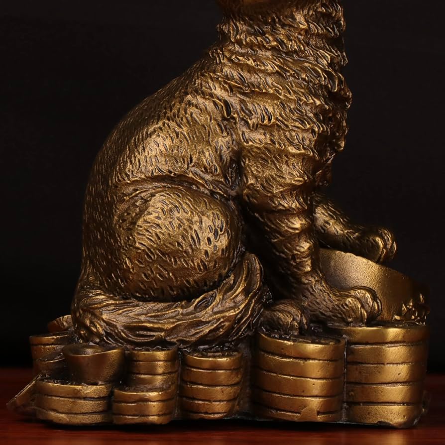 ダックのネコ納財かめ 銅製 工芸品美術品 置物