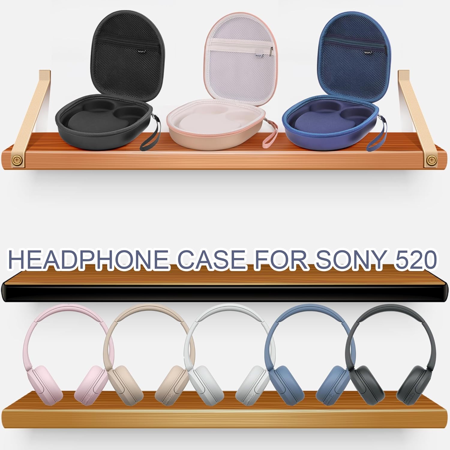 Headphone Case for Sony WH-CH520 JBL Tune Live 670NC Wireless Headphones, Hard EVA On-Ear Headphone Protective Case with Mesh Pocket Storage Cable (Black) - Image 2