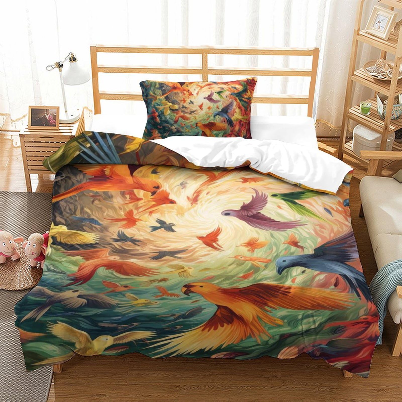 Housse de couette oiseaux microfibre pour un lit ado facile à faire