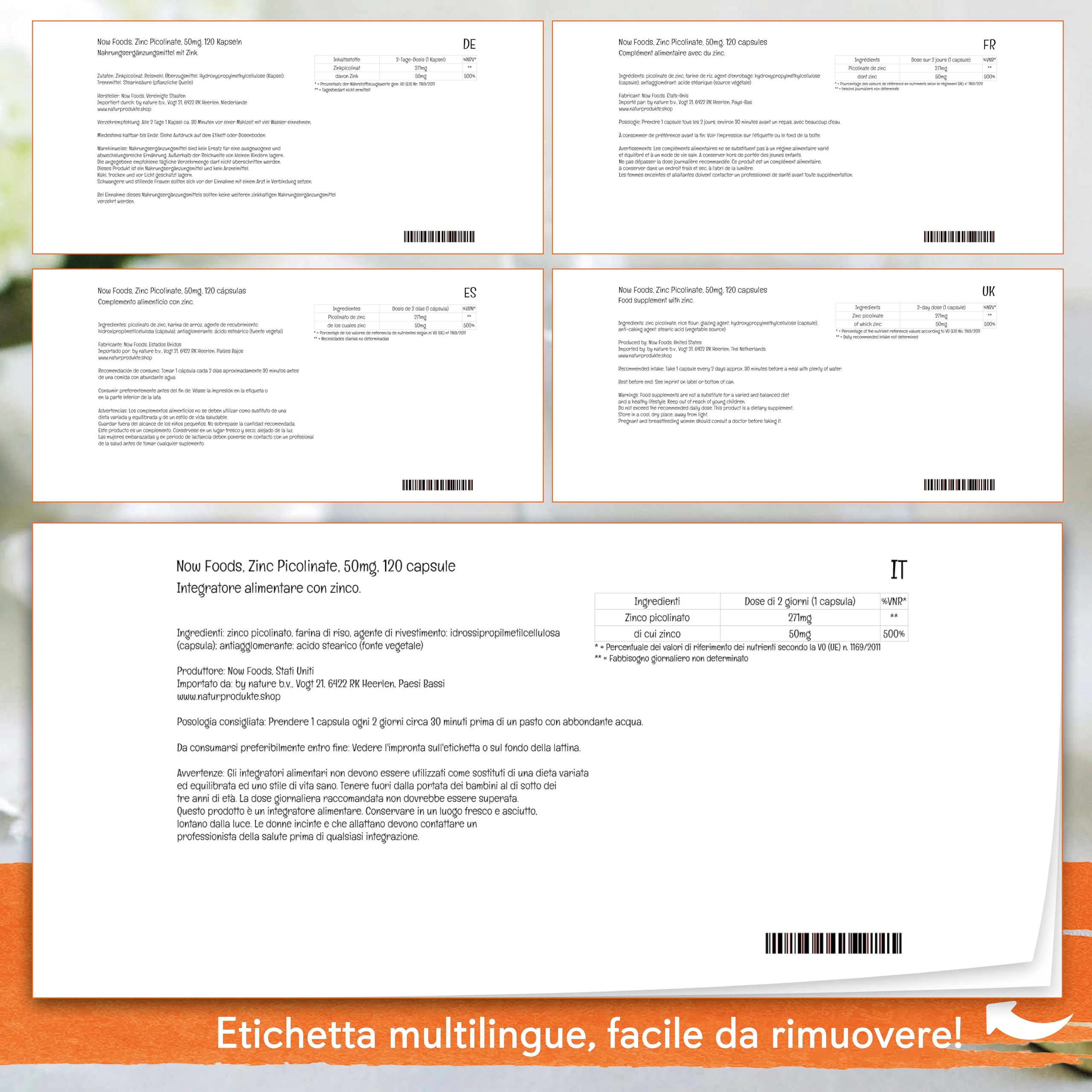 Now Foods, Zinco Picolinato, 50mg, Altamente Dosato, 120 Capsule vegane, Testato in Laboratorio, Senza Glutine, Senza Soia, Non OGM, Vegetariano