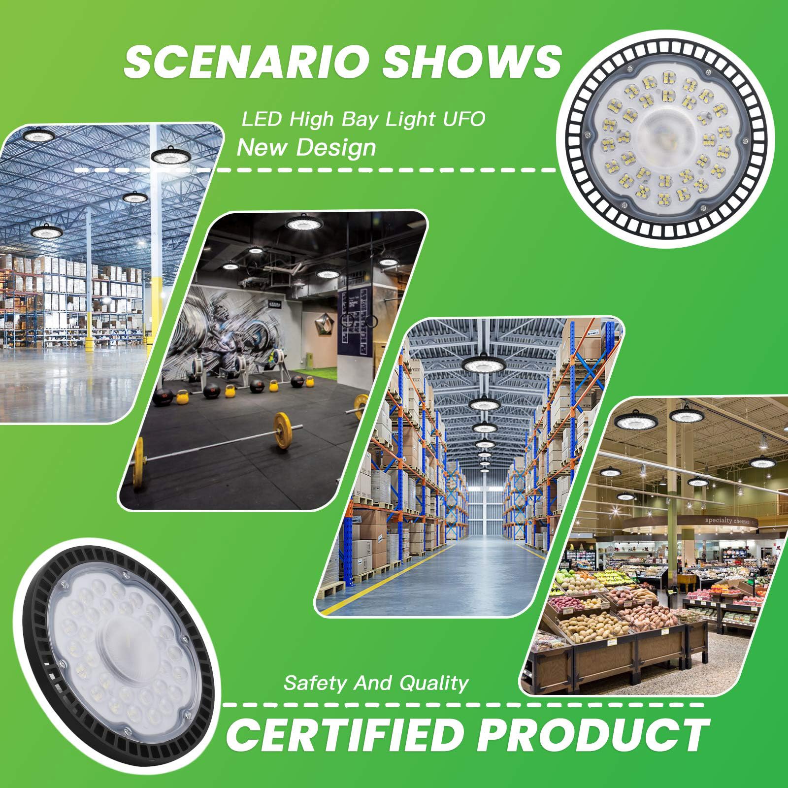 100 W UFO reflektor LED przemysłowy, zimna biel 6500K 10000 LM LED High Bay Light Hall reflektor lampa warsztatowa oświetlenie magazynu na stadion garaż, fabryka, warsztat, parkingi