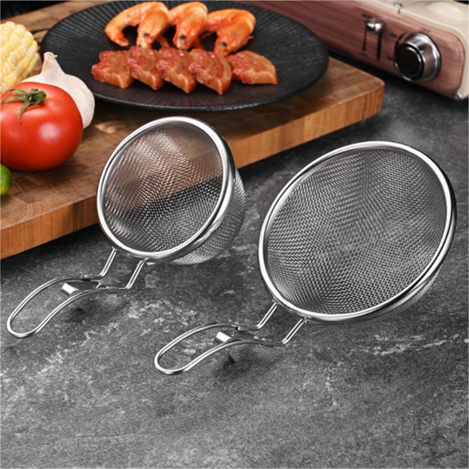 Schaumlöffel Küchensieb Feines Drahtgeflecht Aus Edelstahl, Lebensmittelsieb, Sieb, Heiße Bratpfanne, Filterkorb, Sieb Zum Kochen Frittieren(13cm)