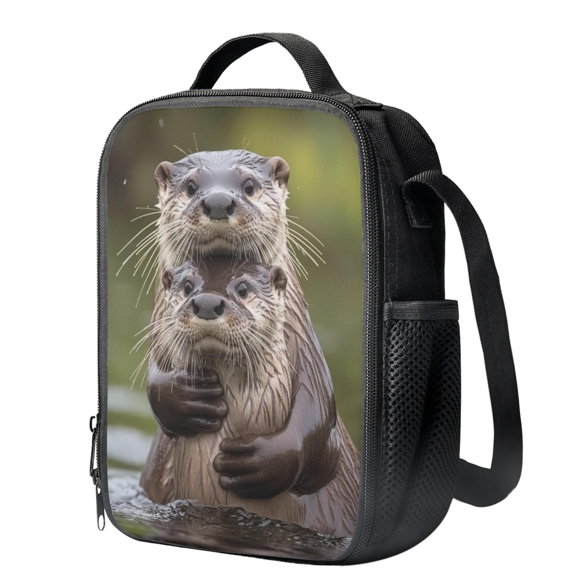 Dellukee Lunch Box for Boys Girls Otter Print Lightweight Lunch Bag for Kids Insulated Lunch Box with Shoulder Strap and Bottle Holder