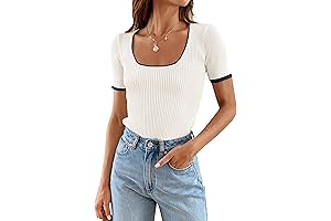 ZESICA Women's Short Sleeve Square Neck Color Block T-Shirt 2024 Basic Summer Tops