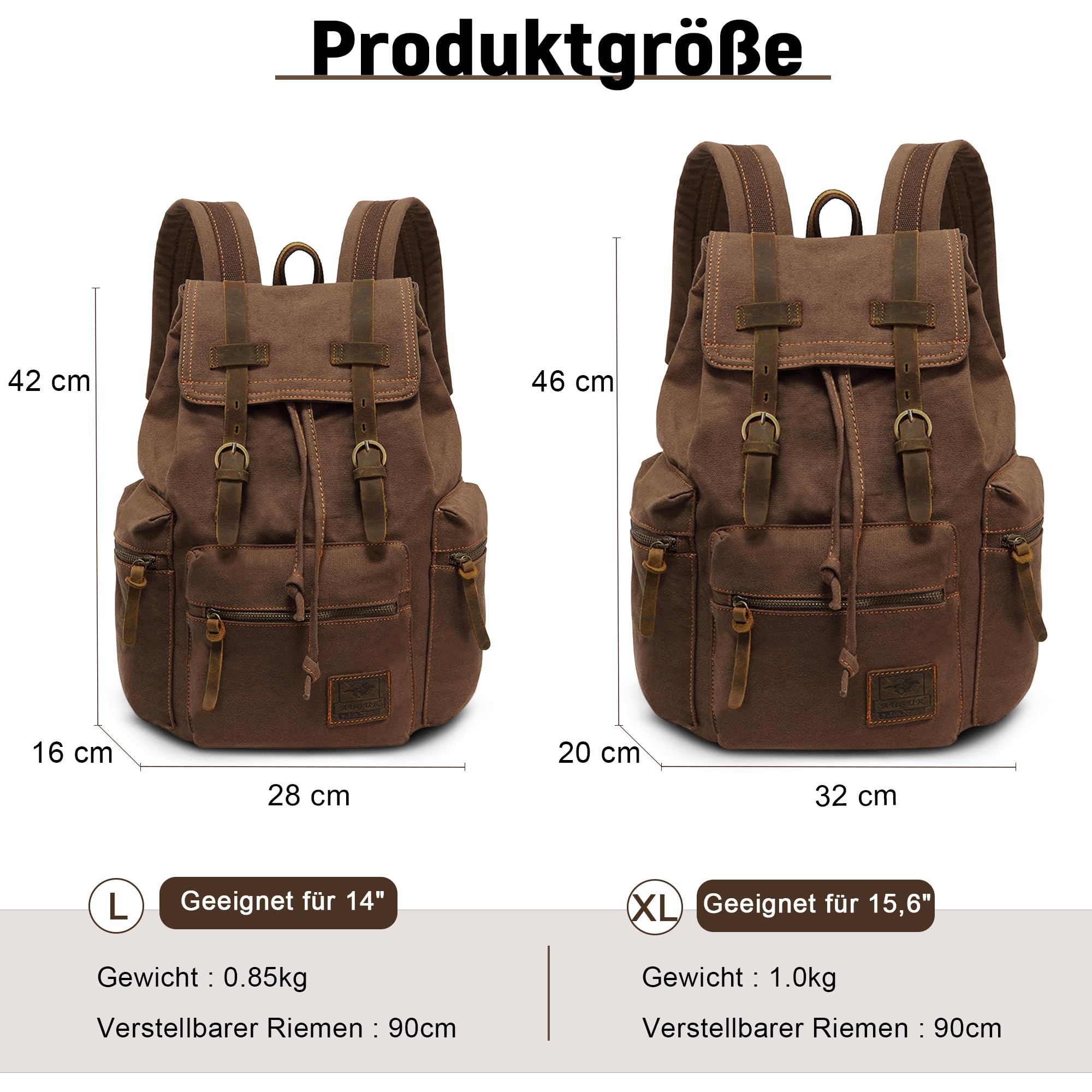 VARLIVOO Vintage Canvas Rucksack Herren mit Klappe 14 Zoll Laptop