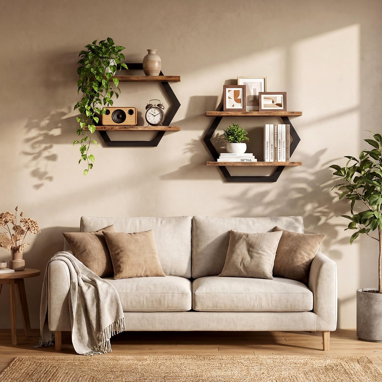 2 sztuki Półka ścienna, drewniane półki ścienne, DIY Deco pływający półka, pływająca półka do przechowywania do domu, salonu, sypialni, biura, łazienki, kuchni