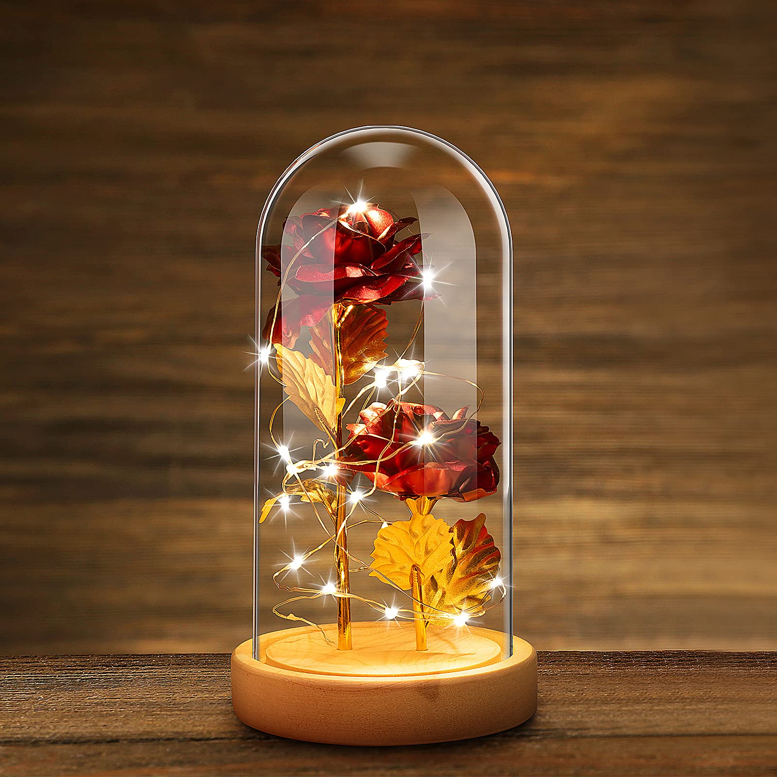 Forever Rose Flower con luce a LED, regalo per lei, miglior regalo romantico ideale per fidanzate, madri, ragazze, per compleanno, San Valentino, festa della mamma, anniversario, Natale (3 rose