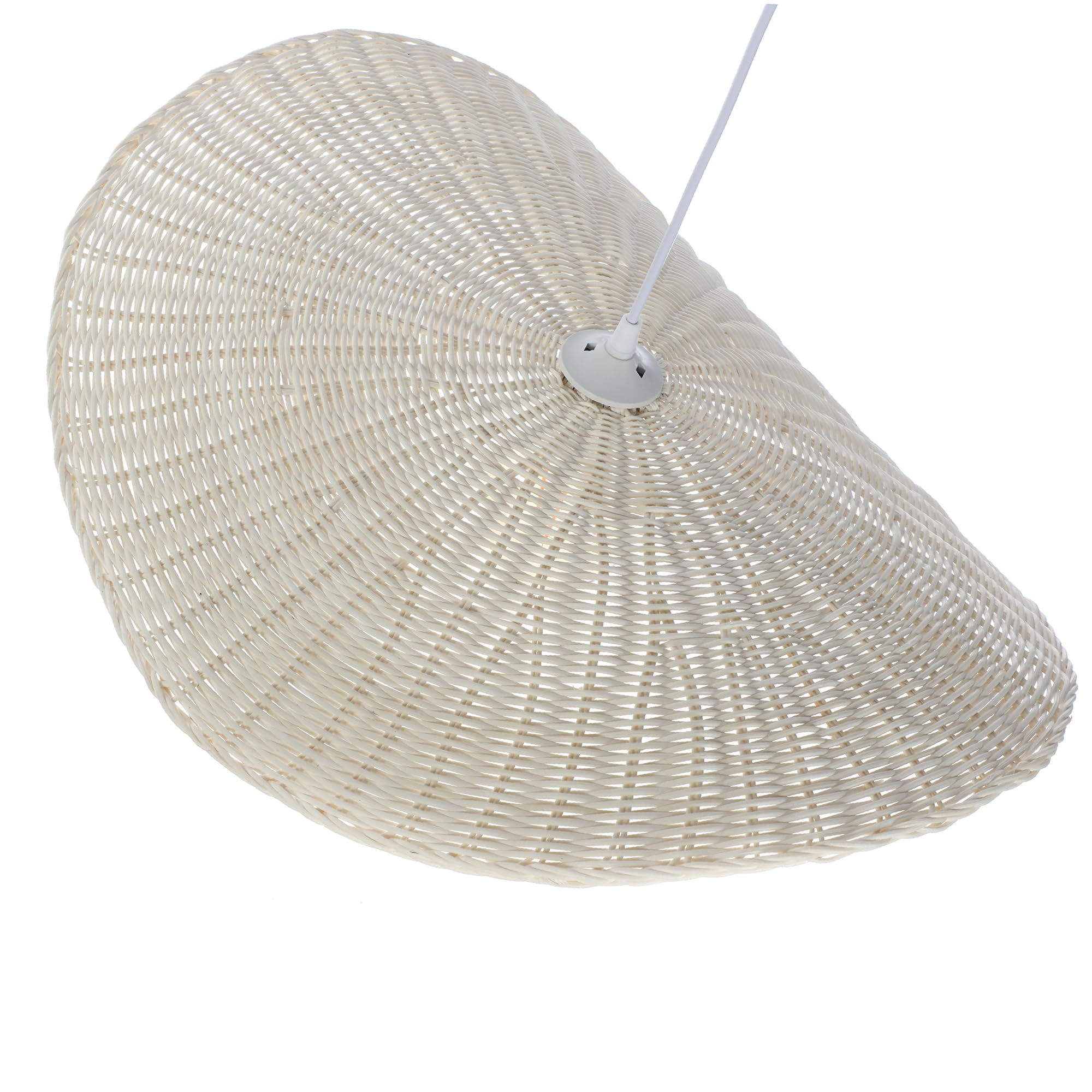 LUSSIOL - Luminaire Padang, lustre chips - lampe suspendue en rotin tressé naturel puis blanchi - câble plastique blanc, douille E27 - possibilité ampoule LED - 60W maxi, Diam. 58 x H. 11 cm
