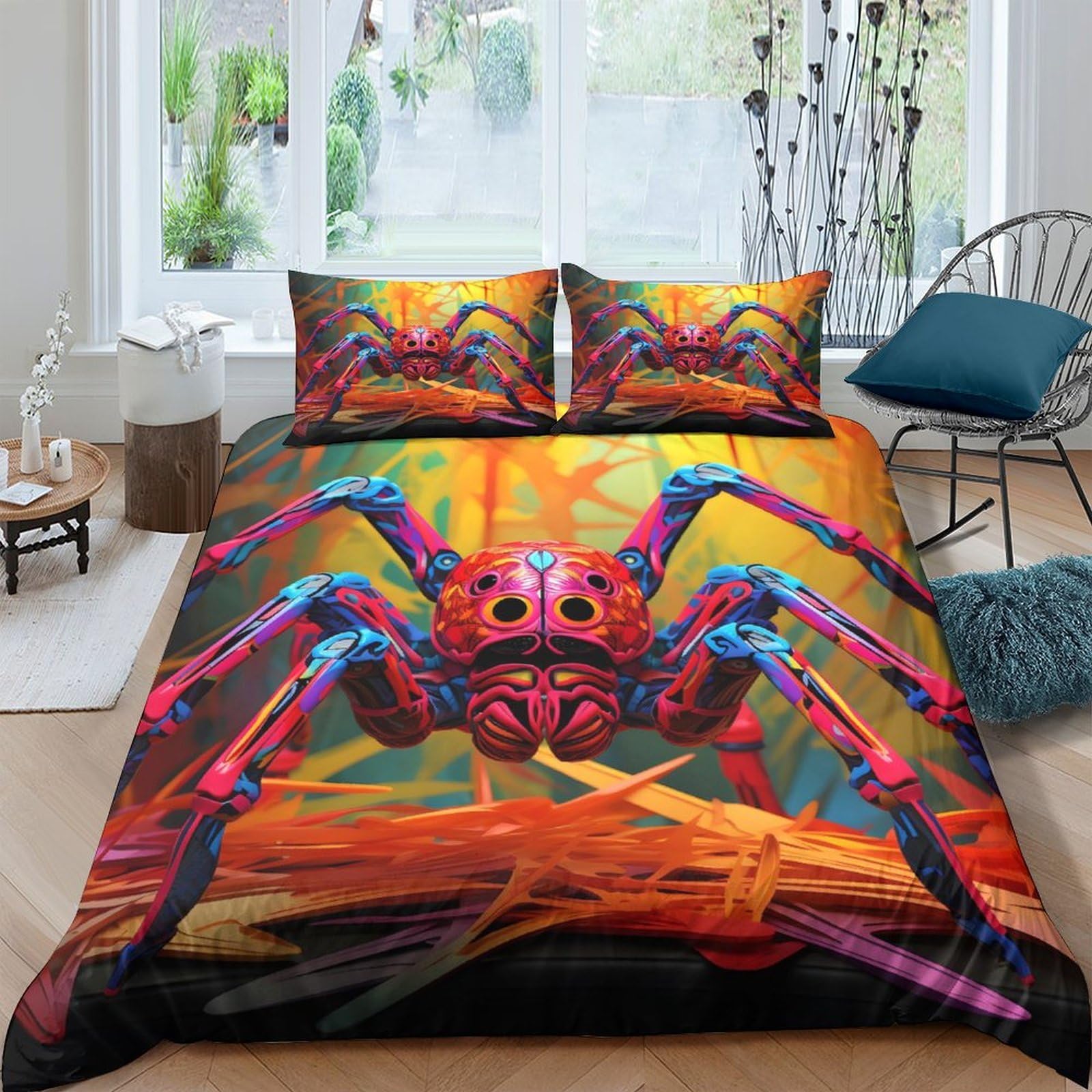 Ctjqhvkz Style-5 3D Printed Vibrant Spider Fitted Sheet Microfiber Soft Decorative Mattress Cover For Bedroom Dorm Protection Decor Single（135X200cm）