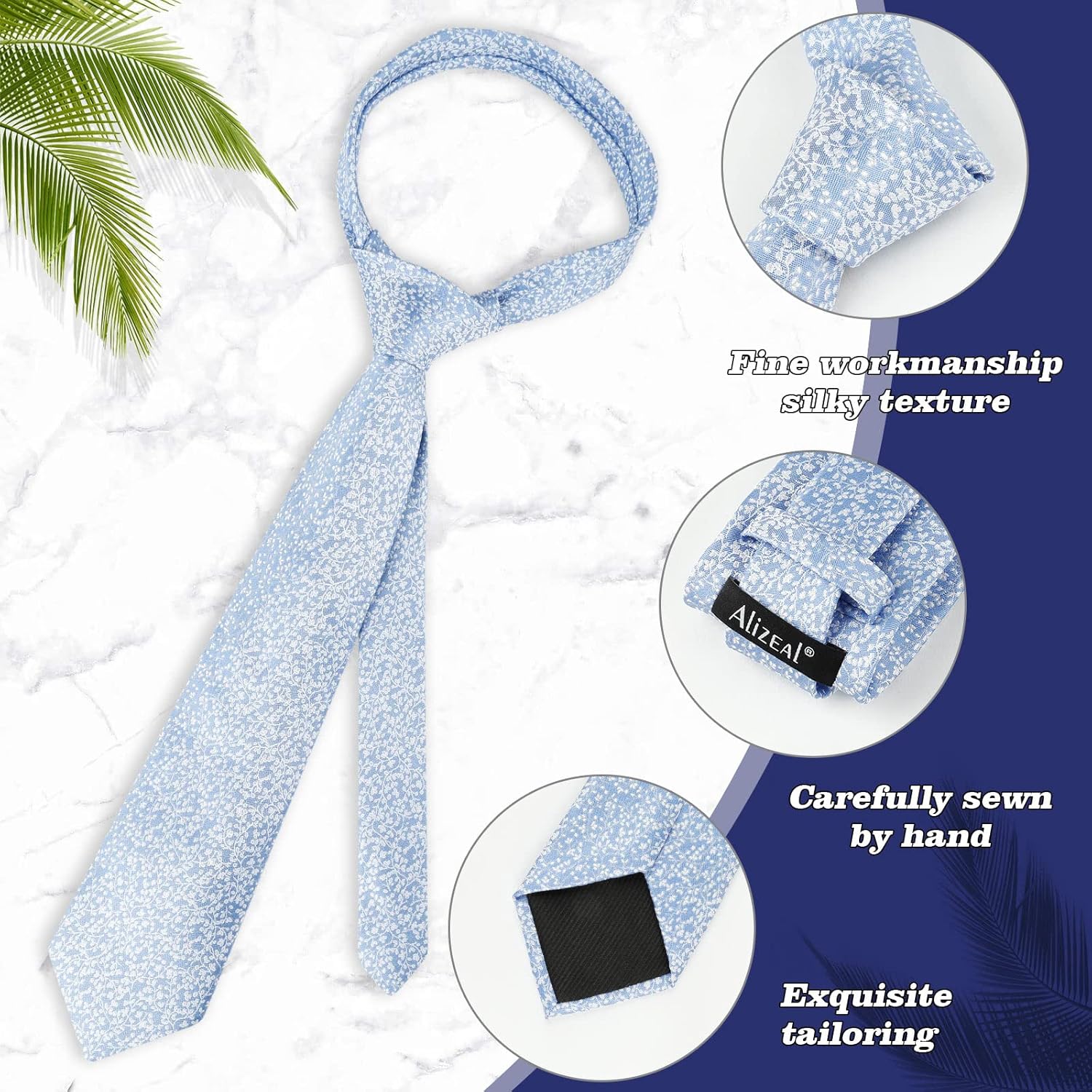 Alizeal Mens 3.15inches Light Color Rustic Tie with Flower Printed Handkerchief - Image 4