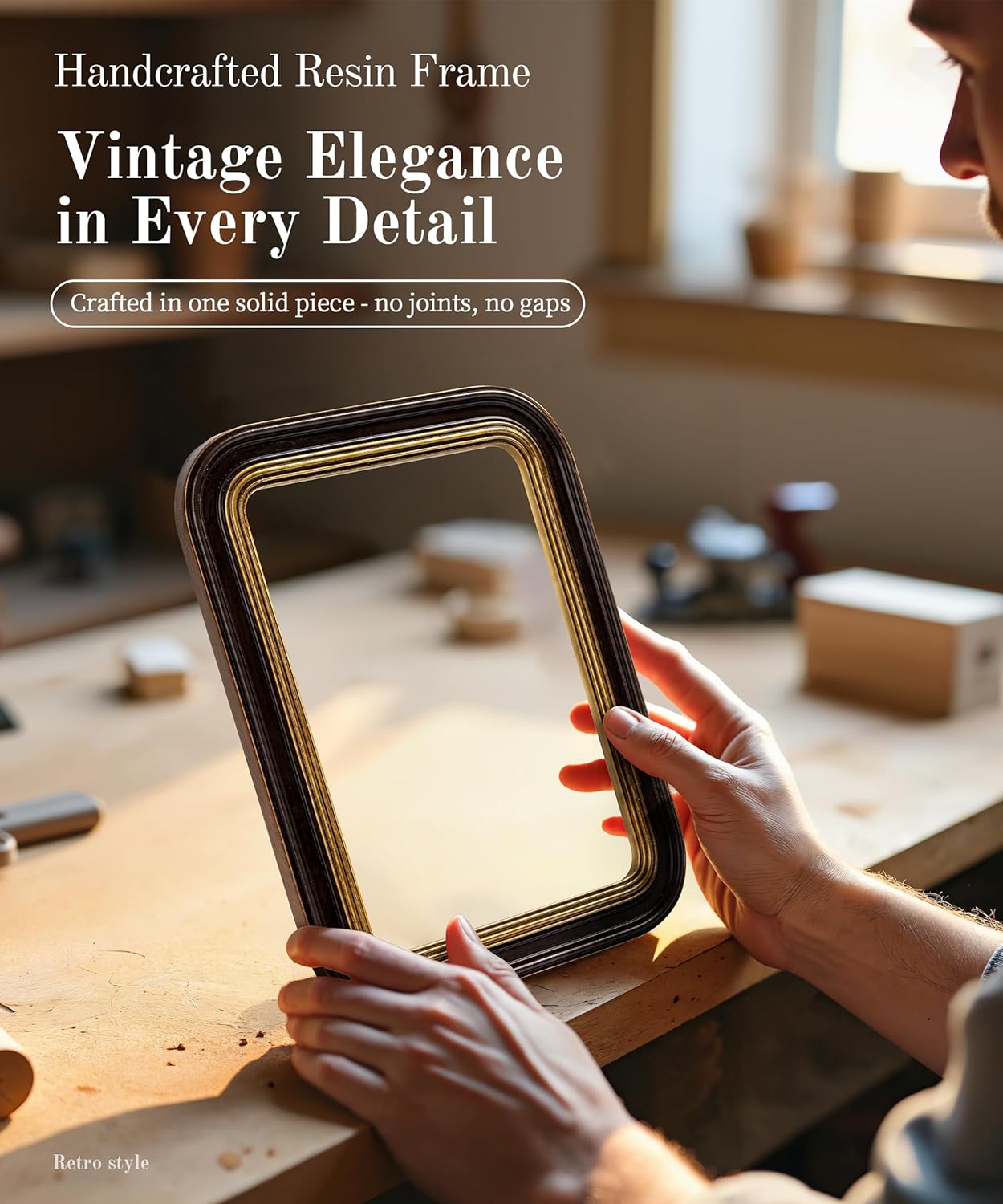 Sonefreiy Vintage 5x7 Picture Frame Antique Dark Brown Gold Photo Frame Resin Hand-Crafted Picture Frames Curved Living Room Decor Wall and Tabletop Gift for Family Grandma Mom