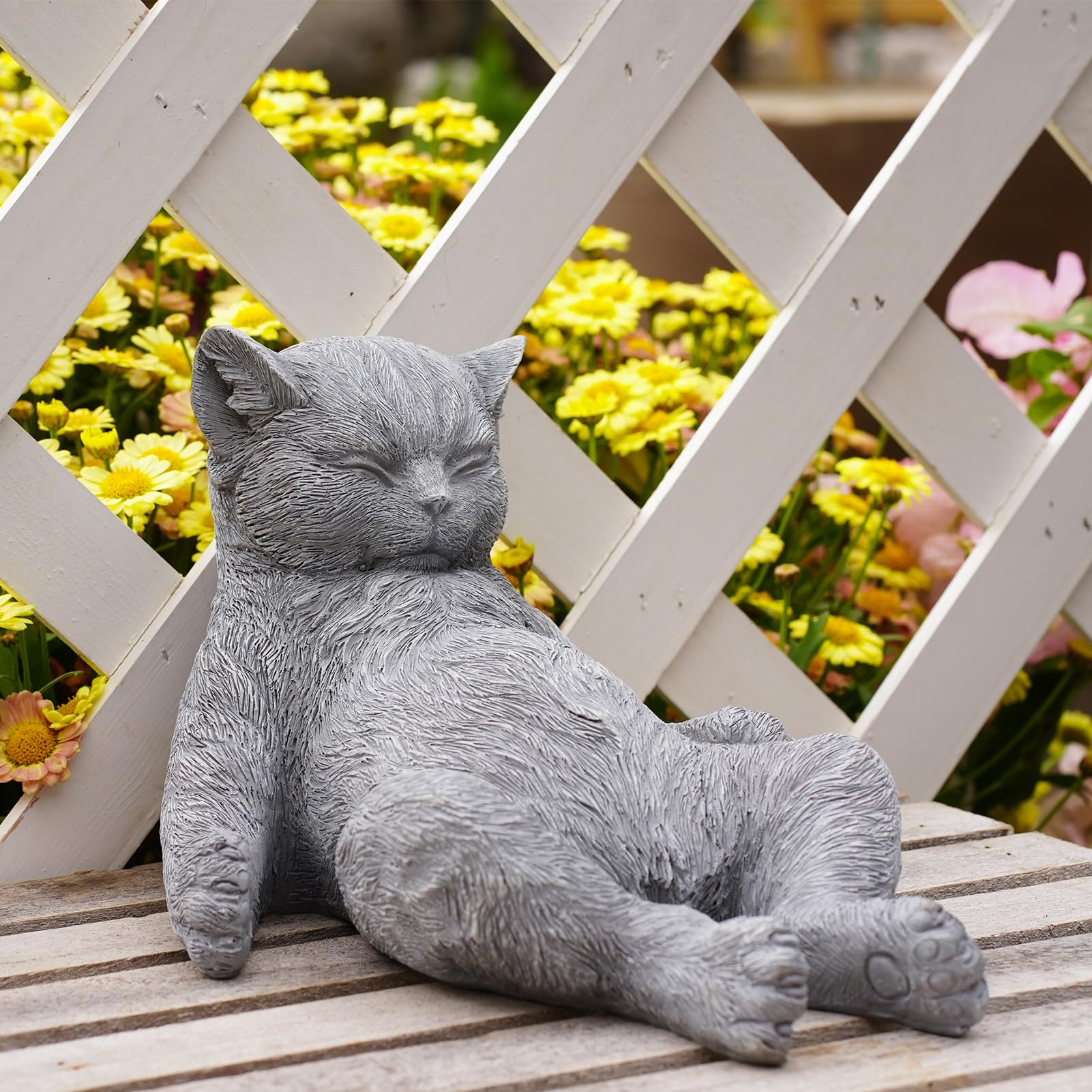 Cat Memorial Stone Garden Statue, Cats Outdoor Statue Gifts for Loss of Cat Sympathy, Grave Markers for Garden Outdoor Statue Decor, 9.8” L Sleeping Tabby Figurine, Patio & Yard Accent Decoration