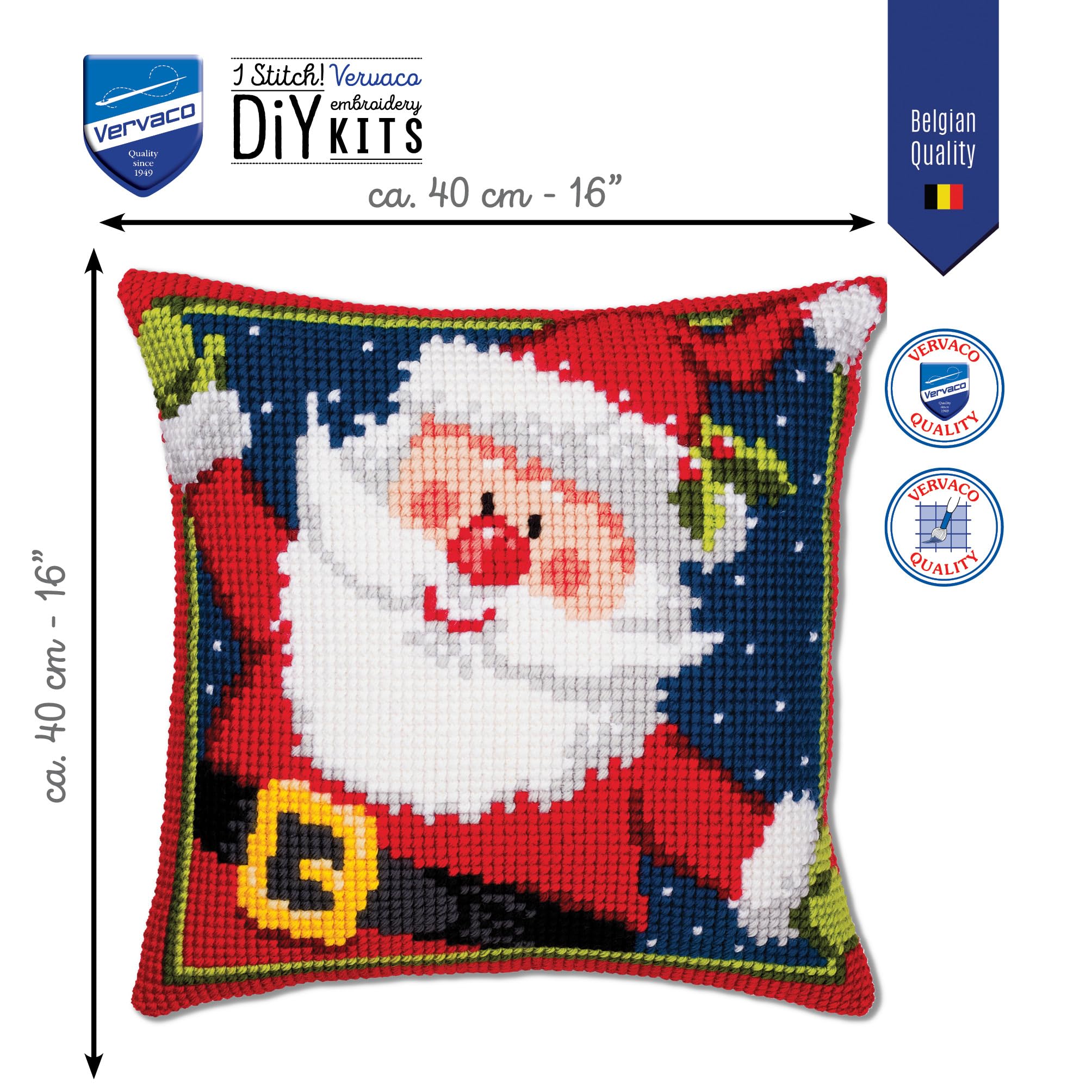 Vervaco Cross Stitch Christmas Pillow Kit TA-DAA Santa DIY Home Decor Stamped Embroidery Chunky Cross Stitch Cushion Craft Supplies ca. 16