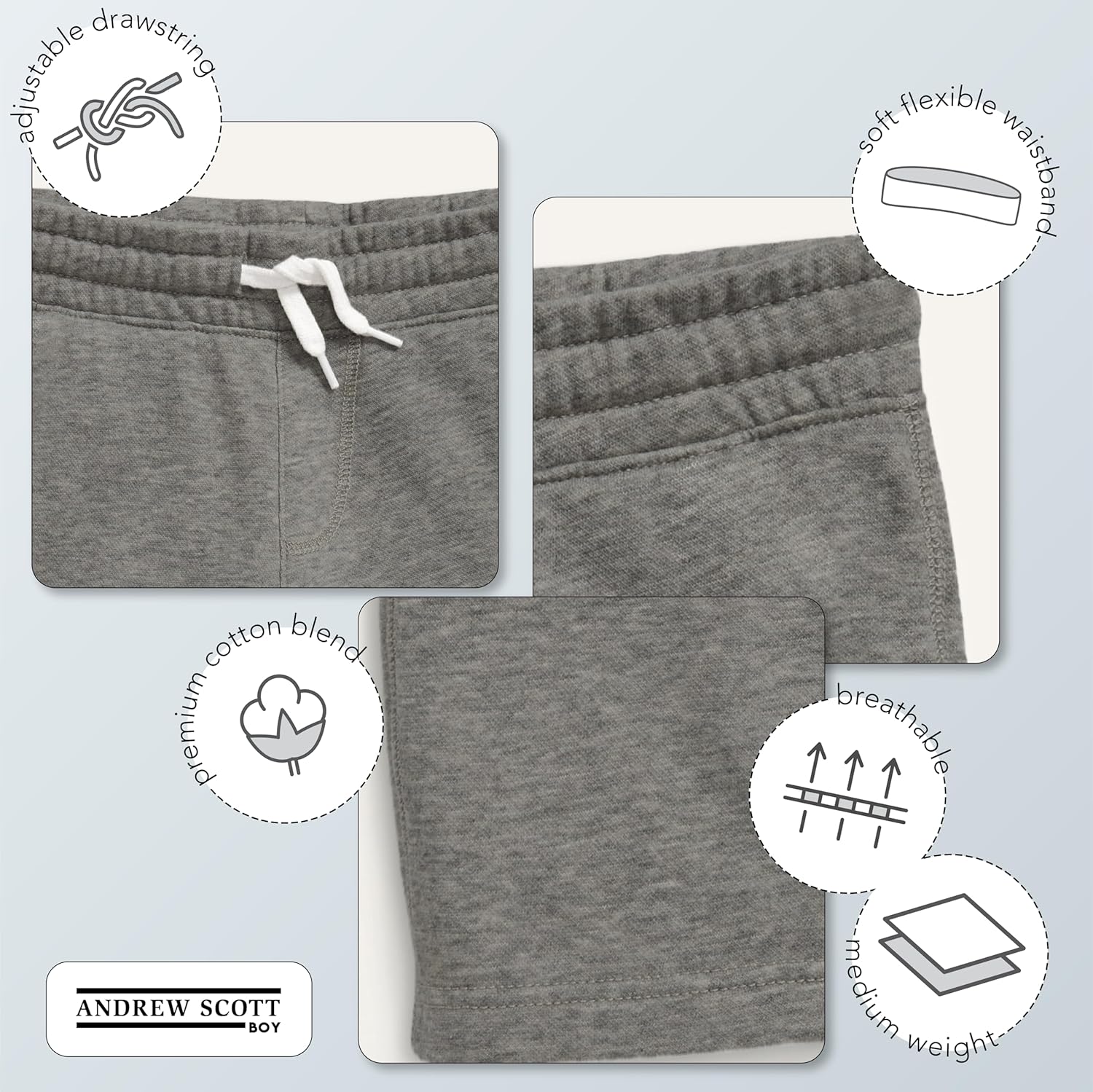 Andrew Scott Boys Basketball Shorts | Casual - Athletic Sport Drawstring Pull On Cotton Shorts | Multi Packs & Colors - Image 4