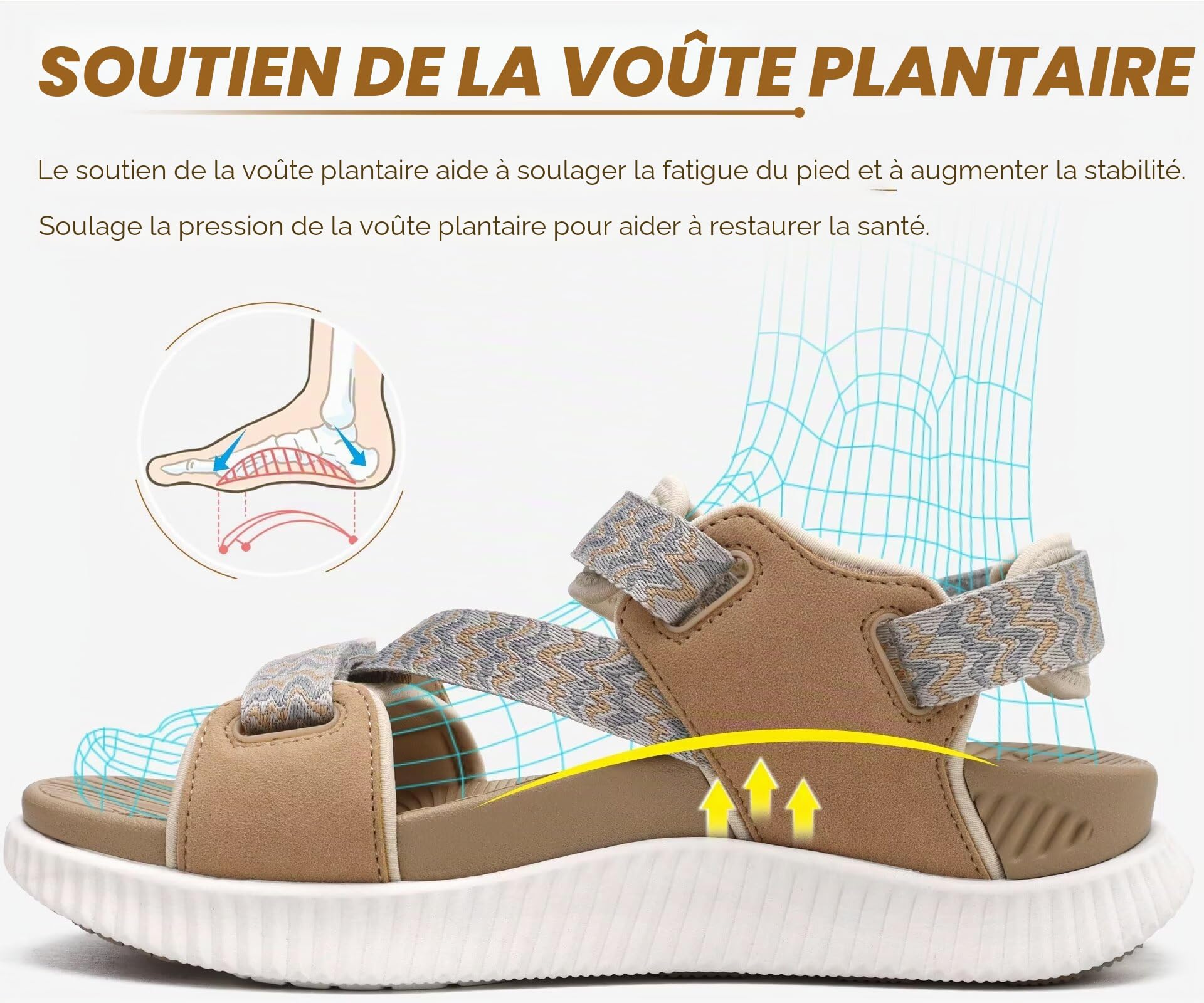 KuaiLu Sandales de Randonnée Extérieures Confort Orthopédique Soutien Voûte Plantaire Réglable Trekking en Cuir Légères Ouvertes Antidérapantes