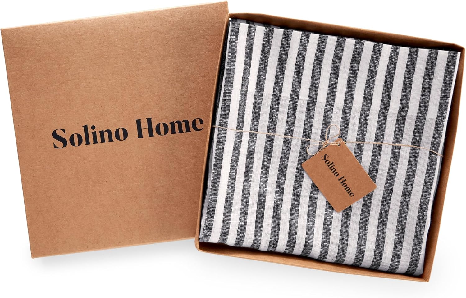 Solino Home Stripe Linen Curtain 84 Inches - 100% Pure Linen Black and White Light Filtering Rod Pocket Curtain 52 x 84 Inch - Window Treatment Panel for Living Room, Bedroom - Amalfi Stripe