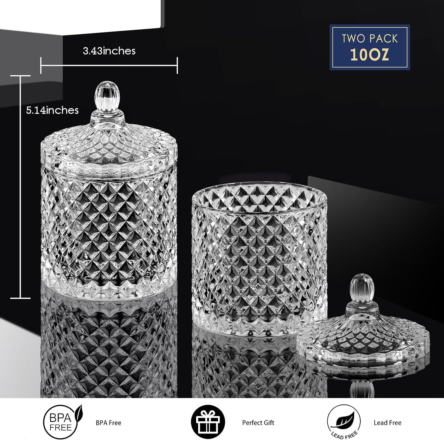 2 Pots En Verre Apothicaire Avec Couvercle - Rangement Salle De Bain, Coton, Maquillage