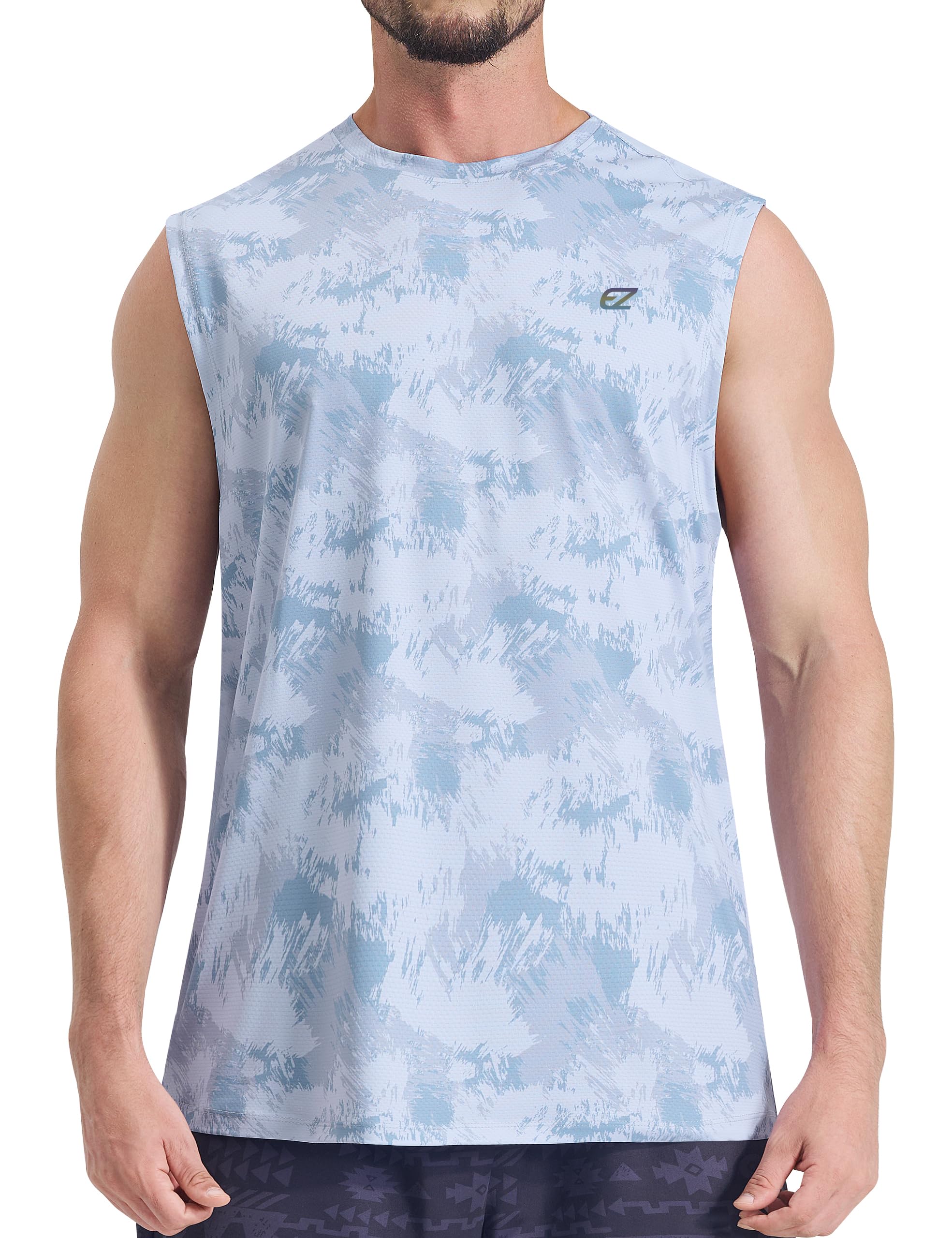 EZRUN Men's Workout Sleeveless Shirts UPF 50+ Summer Beach Swim Shirt Quick Dry Gym Muscle Fitness Running Tank Tops