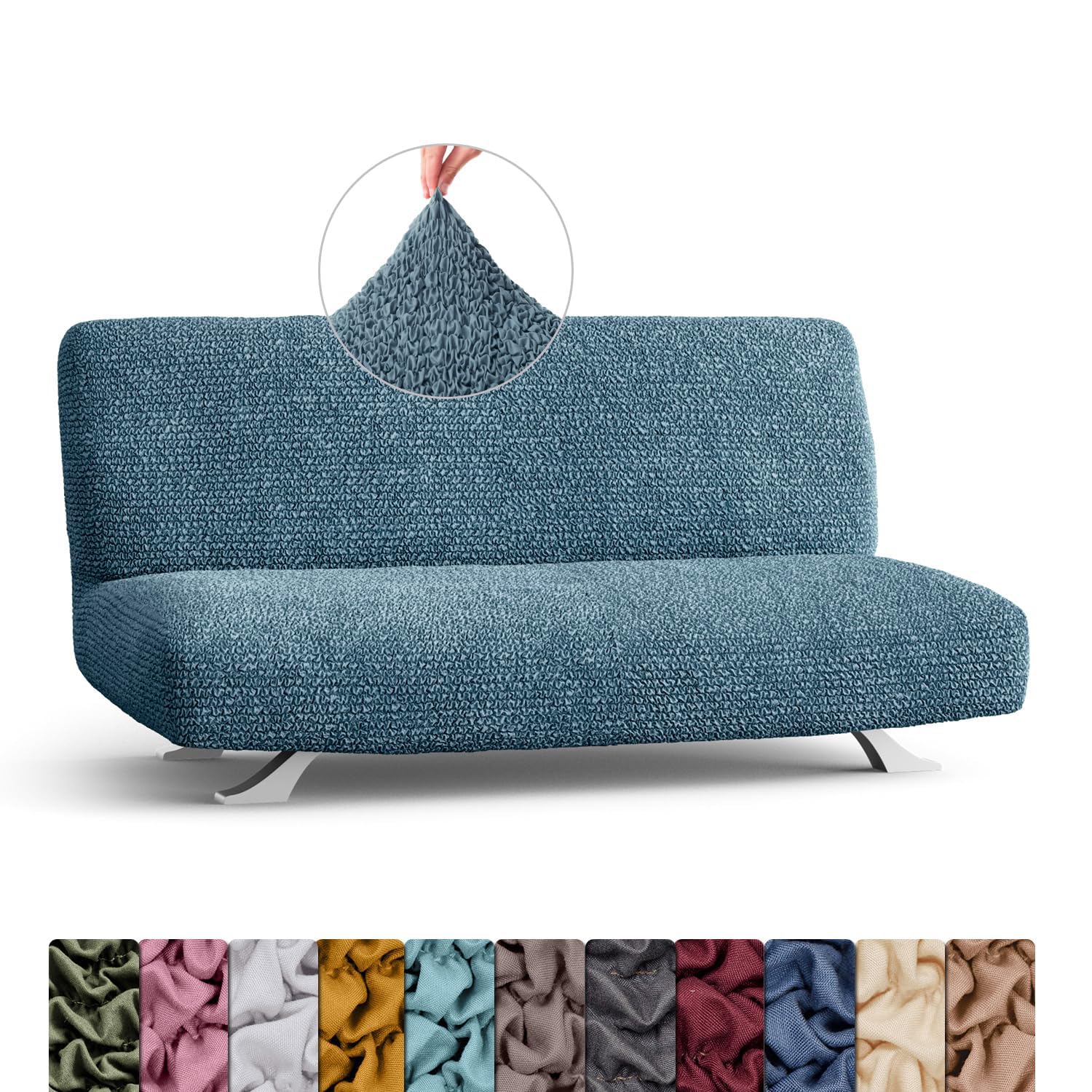 Menotti Armless Sofa Bed Cover 2 3 Seater Slip Cover for Sofa and Armchair Stretch Elastic Fabric Protector - Microfibra - Tiffany (Armless Sofa Bed) โ image 1