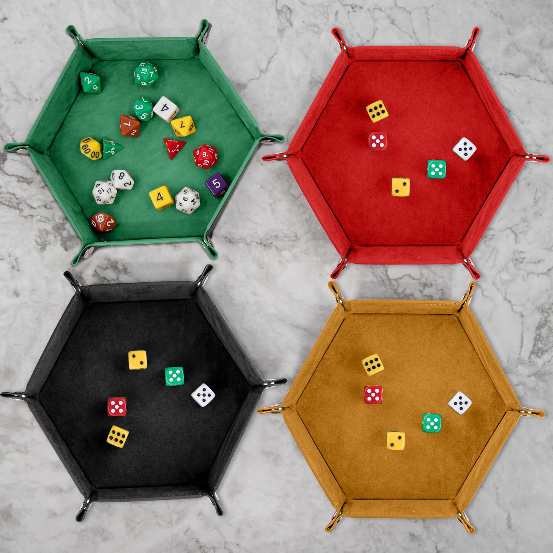 SIQUK Lot de 8 plateaux à dés hexagonaux pliables en cuir synthétique pour jeux de dés comme les RPG, DND et autres jeux de table (rouge, bleu, violet, noir, vert, jaune, camel, gris)