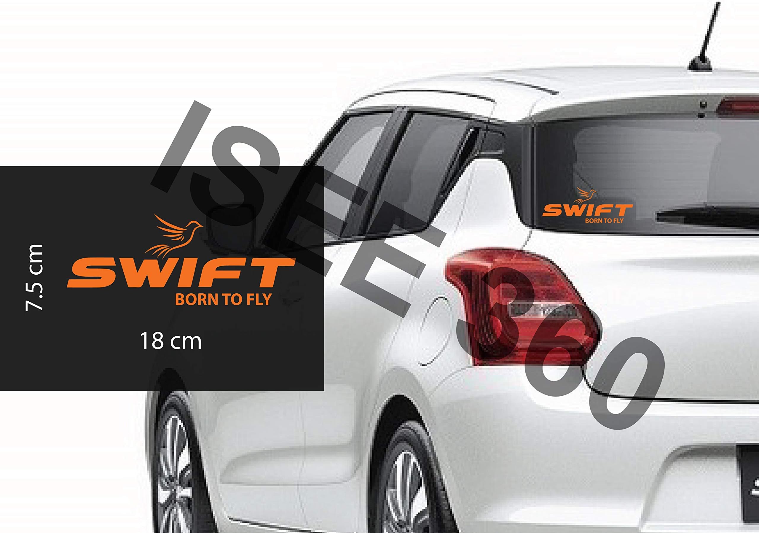 ISEE 360® Born to Fly Car Sticker Compatible for Swift Dezire Exterior Decorative Stylish Sporty Vinyl Decal Car Sticker for Sides Hoods Rear Bumper L x H 18 x 7.5 cms (Orange)