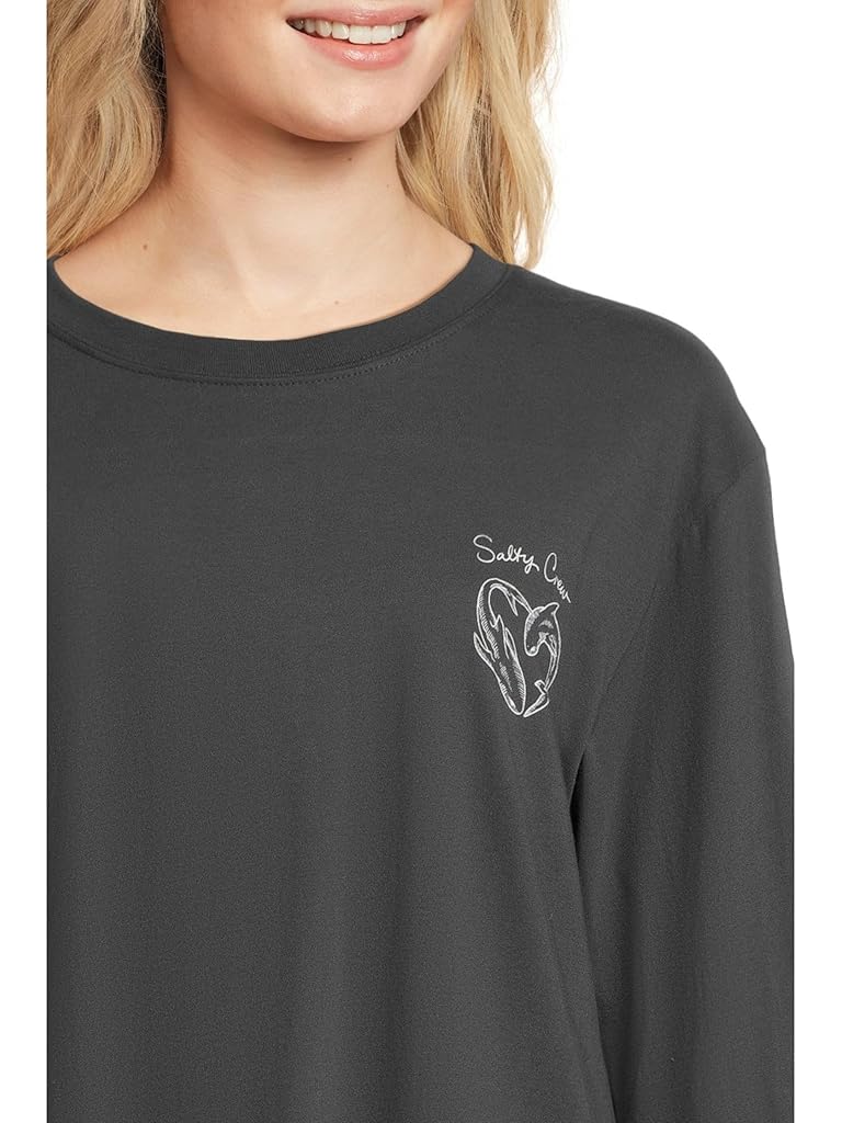 Gray Salty Crew Heart Shark Long Sleeve Boyfriend Tee