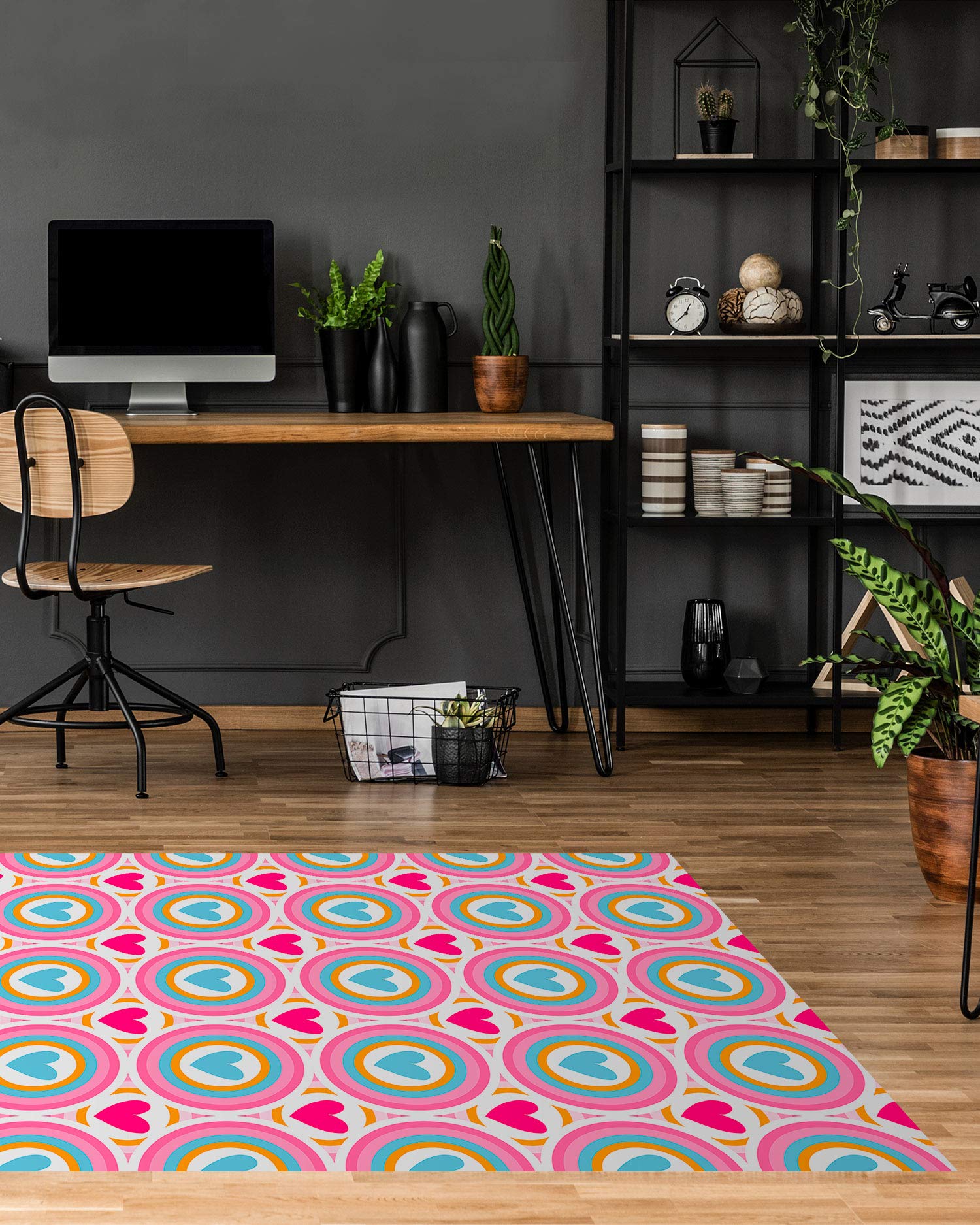 Panorama Agatha Ruiz de la Prada Alfombra Vinílica Cocina Salón - Varios Tamaños - (Hidráulico Azul Corazones Retro 60x110 cm)