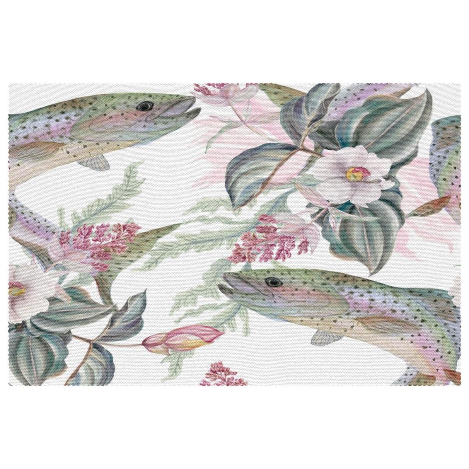 Set de table motif truite et fleurs roses tissu Oxford premium