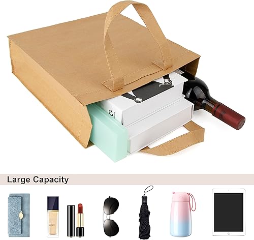 Miniatura 3 de Muka Bolso de asas lavable del papel de Kraft, bolsa de comestibles sostenible con las manijas