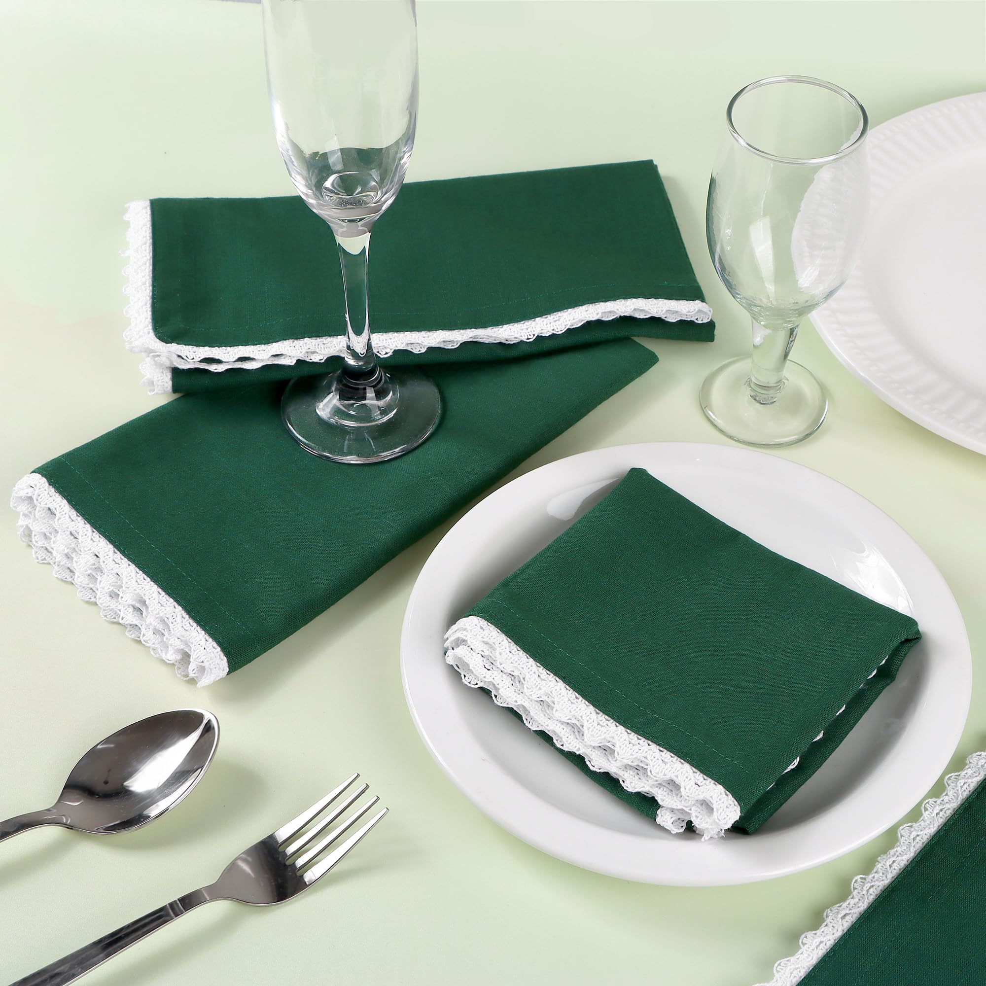 FINGERCRAFT Tovaglioli di stoffa in misto cotone, confezione da 12 pezzi, vintage, rustici, di alta qualità, con angoli smussati, con elegante pizzo per uso quotidiano, pre-ristretti e con buona